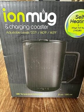 ionmug Self-Heating Black Travel Mug with Charging Coaster